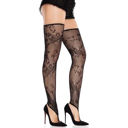 Панчохи Leg Avenue Floral Net Toe Loop Footless Thigh Highs One Size - фото 3