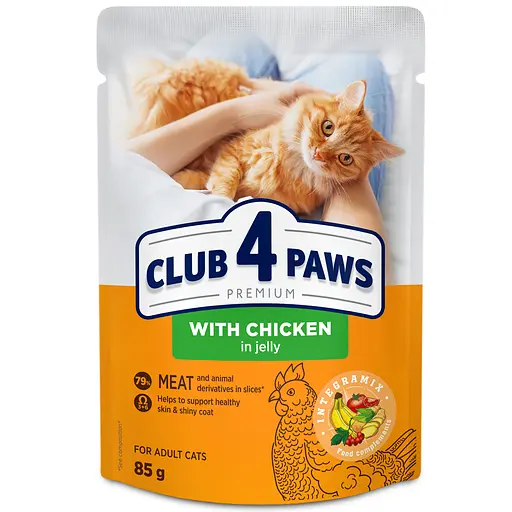Влажный корм для взрослых кошек Club 4 Paws Premium с курицей в желе 85 г