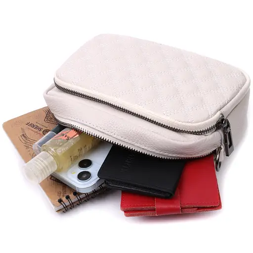 Женская сумка Vintage прошитая ромбами на лицевой стороне из натуральной кожи 21х15х7 см sum0027046 - фото 10