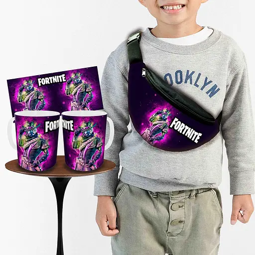 Набір: дитяча сумка-бананка+кружка  Фортнайт "Fortnite" 32х15см, бананка для хлопчика через плече на подарунок (00988)