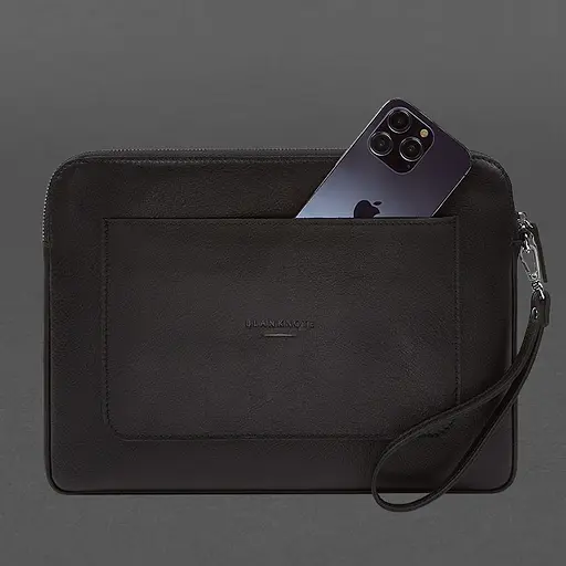 Кожаный чехол BlankNote для ноутбука на молнии с карманом и петлей на руку Черный - фото 5