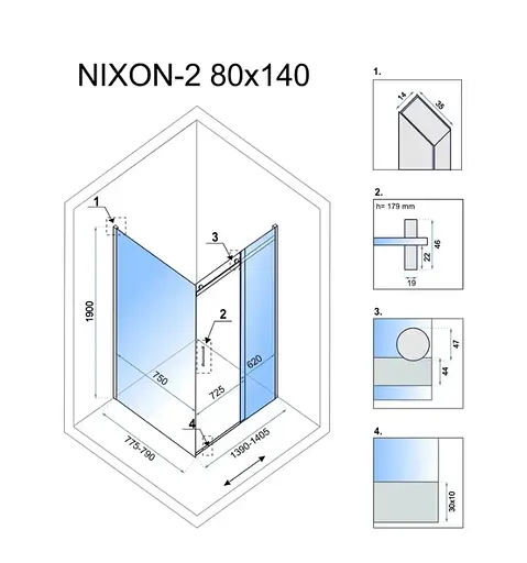 Душевая кабина Rea Nixon 80x140 L chrome REA-K5010 + REA-K5006, Левая, прозрачная, хром - фото 2