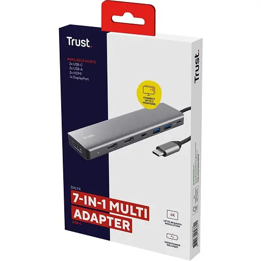 USB-хаб Trust Dalyx 7-в-1 USB-C 2xUSB-A 3.2/2xUSB-C/2xHDMI/Display Port, алюминий, 0,16 м, серый (25661_TRUST) - фото 7