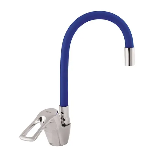 Смеситель для кухни Zerix YUB 181 с синим гибким изливом ZX0436 Хром - фото 1
