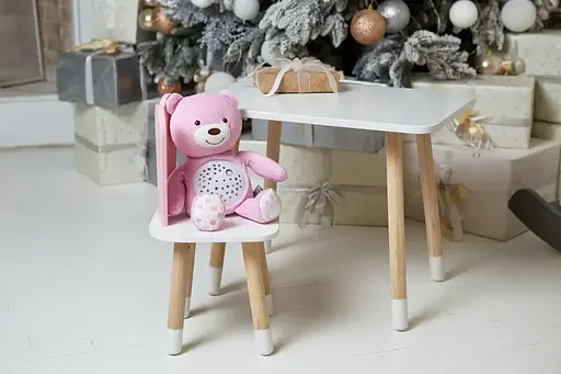 Дитячий прямокутний столик (Білий) та стільчик Зайчик (Рожевий) - фото 4