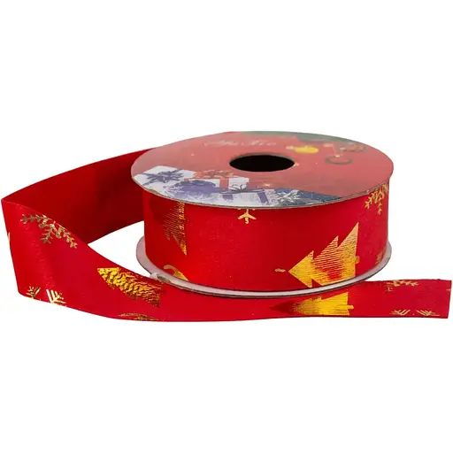 Лента декоративная Chomik текстиль 2.5 см x 2.7 м красный принт снежинка (TAS9737)