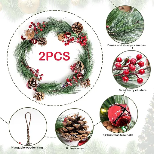 N&T NIETING 2 Pack 6FT Рождественские гирлянды с огнями, 8 режимов освещения, Рождественская гирлянда - фото 2