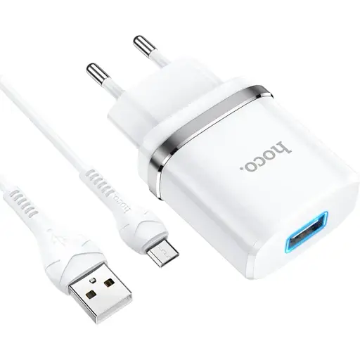 Зарядний пристрій Hoco Micro USB cable Ardent charger set N1 1 спідній вихід комплект білий - фото 1