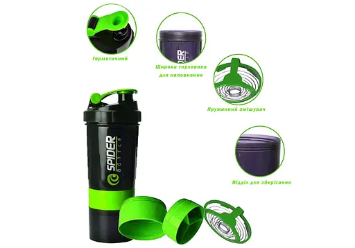 Шейкер спортивний EasyFit Spider 0,5л Чорно-зелений (EF-7200-G) - фото 2