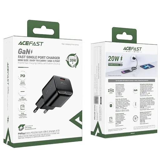 Зарядний пристрій Acefast A73 mini Type-C PD20W GaN чорний - фото 7