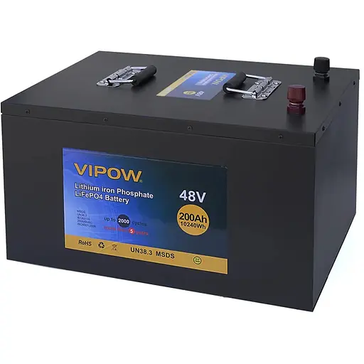 Акумуляторна батарея Vipow LiFePO4 51,2V 200Ah із вбудованою ВМS платою 100A (520*400*300)
