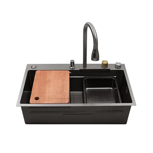 Кухонная мойка Kroner KRP Schwarze - SET7545HM PVD (3.0/0.8 мм) CV033382, Черный - фото 5