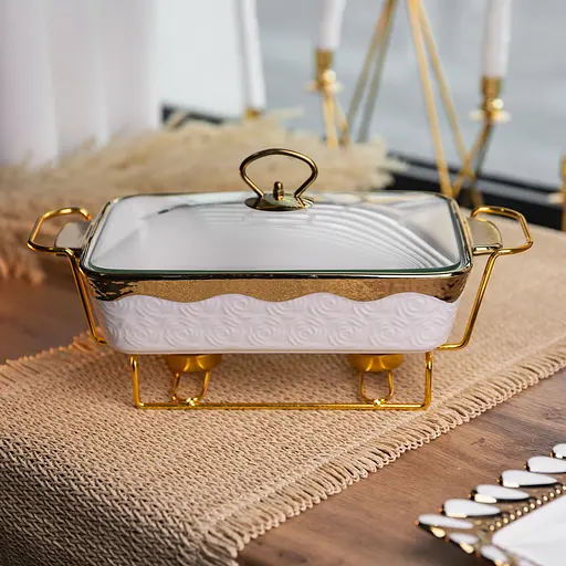 Мармитница фарфоровая Yiwu 1.5 л на металлической подставке с подогревом 35.5х19х15.5 см мармит для первых блюд HNG-112-13 - фото 2