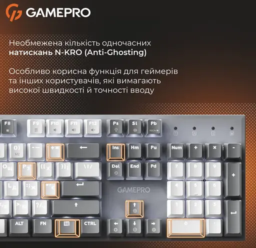 Клавіатура ігрова механічна GamePro MK-144-G Hot-Swap Outemu Red Switch USB Gray-White - фото 11