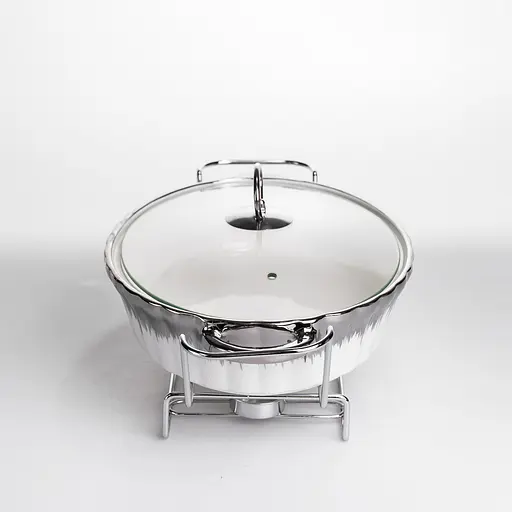 Мармитница овальная Yiwu со стеклянной крышкой на металлической подставке с подогревом 35.5х22х14 см настольный мармит для первых блюд MH739-M - фото 4