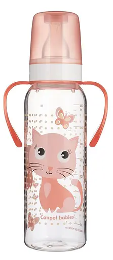 Бутылка с узким отверстием 250 мл с рисунком и ручкой "BPA FREE" коллекция "Цветная ферма" Розовая - фото 1