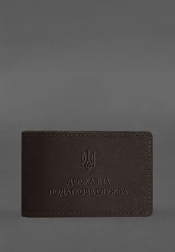 Кожаная обложка на удостоверение Государственной налоговой службы темно-коричневая - фото 2