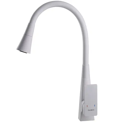 Смеситель для кухни Globus Lux NIAGARA GLN-0203SM-WM однорычажный поворотный латунный с белым матовым покрытием - фото 5