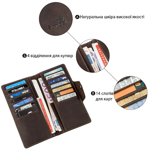 Гаманець чоловічий із вінтажної шкіри Shvigel 18х8.5х1 см acs0029620 - фото 4