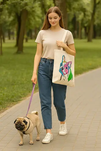 Набір екосумка-розмальовка „Яскравий мопс“ бавовна 220 г/м2 38х42см ROSA Talent [CD] - фото 2