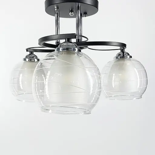 Стельова люстра в чорному корпусі на 3 подвійних плафони Ø 45 см | Арт. 6634/3 BK | Line F - фото 1