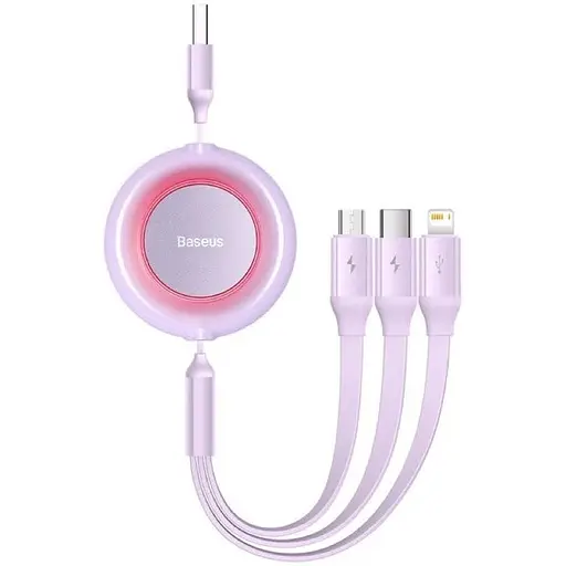 Кабель Baseus Bright Mirror 2 Series Retractable 3 in 1 Fast Charging Data Cable USB to M+L+C 3.5A 1.1 м Purple