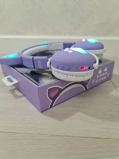 Беспроводные детские наушники CAT ВК-1 с кошачьими ушками и LED подсветкой, подарочные светло-фиолетовые - фото 8