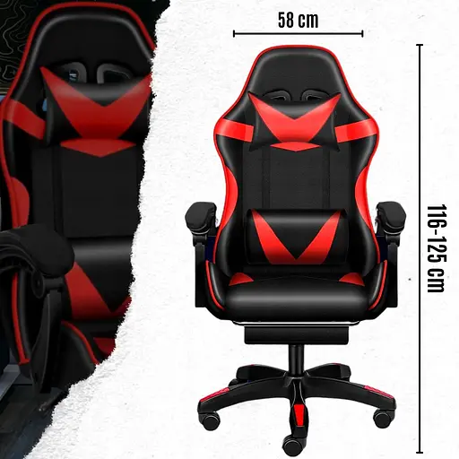 Кресло геймерское PLAYER с подставкой для ног и массажем Red/Black (100001) - фото 5