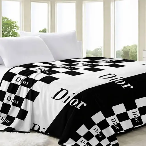 Покривало Бренд-велюр ефектний текстиль для спальні Плед із флісу Dior чорно-білий ТЕТ-а-ТЕТ 200х230 см (мікрофібра) - фото 1
