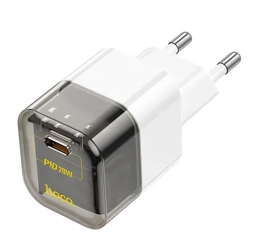 Мережевий зарядний пристрій Hoco C125A Transparent tribute single-port PD20W charger ( EU ) Transparent Чорний - фото 1