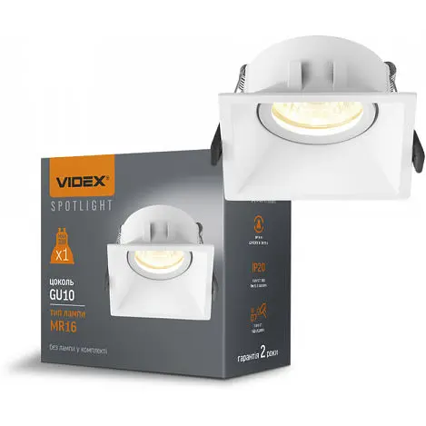 Світильник Videx під лампу GU10 врізний Квадрат Білий VL-SPF09S-W - фото 1