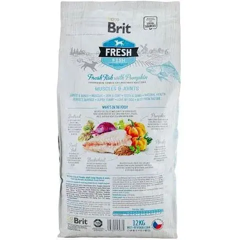 Сухой корм Brit Fresh для взрослых собак больших пород для мышц и суставов с рыбой и тыквой 12 кг - фото 3