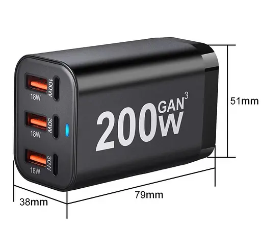 Зарядний пристрій 200W-EU 200W (1xQC3.0 100W/1xQC3.0 30W/3xUSB 18W) - фото 3