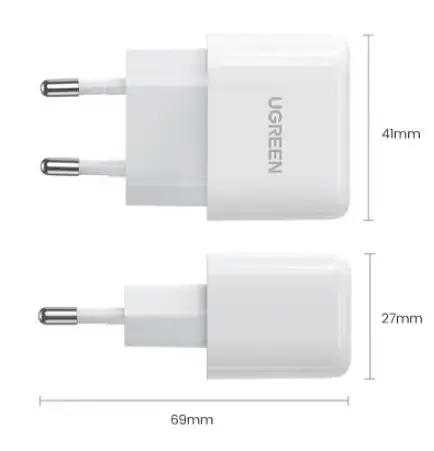 Зарядний пристрій Ugreen CD241 USB Type-C 20W Mini PD PD3.0 Fast Charger 3A білий - фото 3