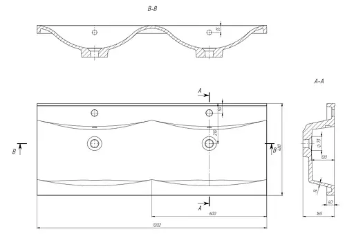 Раковина глянцевая врезная Amidicon Liza 120 1202x480 из литого камня двойная LIZA_120_HL_DUBL, Белый - фото 6