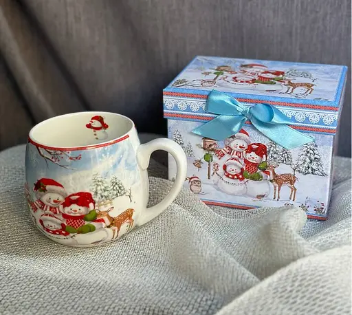 Чашка новорічна R33360 Зимова історія порцелянова в подарунковій коробці 420 мл Біла - фото 5