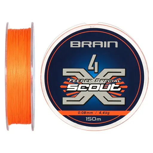 Шнур Brain Scout 4X 150 м (fluoro Orange) 0.080 мм 4.4 кг