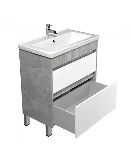 Тумба Мойдодир Polo Loft 60-U з умивальником Cosmo 60 бетон з білим Сірий - фото 3