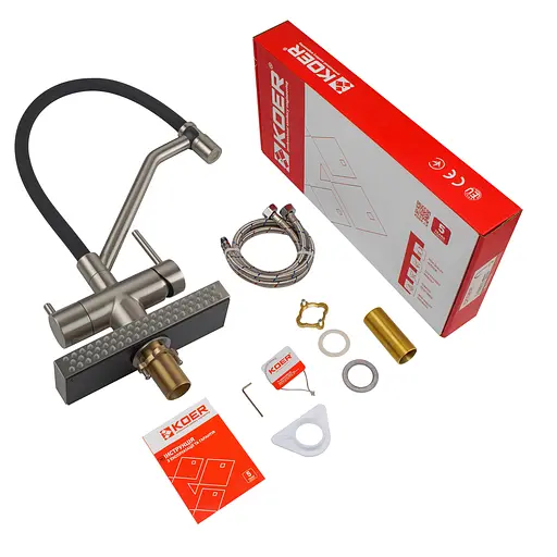 Смеситель для кухни Koer "Водопад" KB-74027-02 с черным силиконовым изливом KR5201 Нержавеющая сталь - фото 2