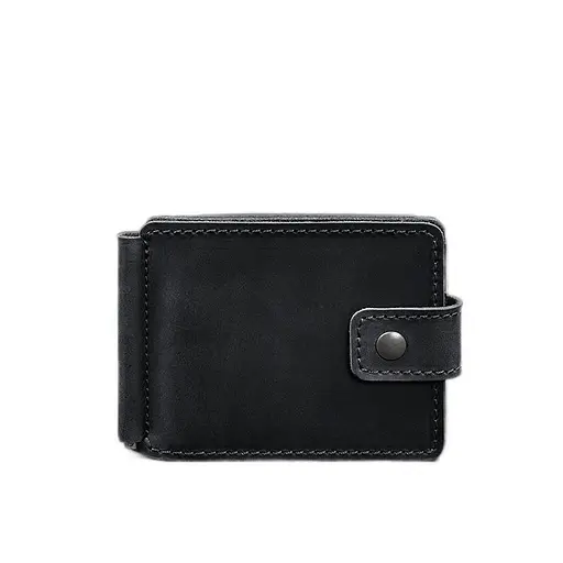 Кожаный портмоне 13.1 зажим с хлястиком Черный Crazy Horse - фото 11