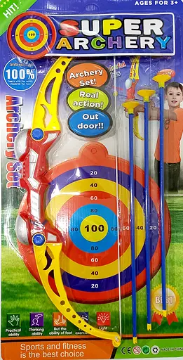 Лук 57см, стріли-присоски 3шт, мішень, AY189-1 на листі 64-33-4см (6903161271019) Червоний - фото 1