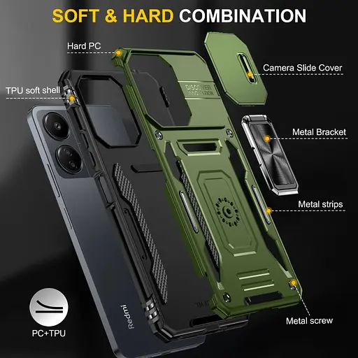 Чохол Epik ударостійкий Camshield Army Ring для Xiaomi Redmi Note 13 4G Оливковий/Army Green - фото 5
