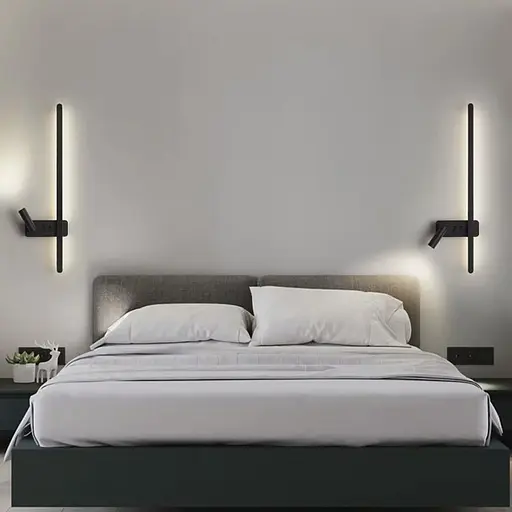 Черный линейный бра 65 см со спотом справа и 2-мя выключателями Line F Арт. WB 121/600 R BK  - фото 4