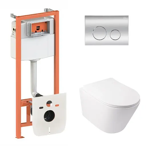 Набор: Qtap Swan Ultra Quiet унитаз подвесной QT16335179W + Nest комплект инсталляции 4в1 (круглая клавиша Chrome) QT0133M425 + M11112CRM - фото 1