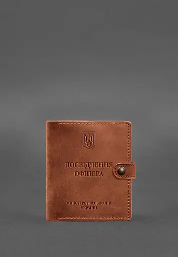 Кожаная обложка-портмоне для удостоверения офицера 11.0 светло-коричневая Crazy Horse - фото 2