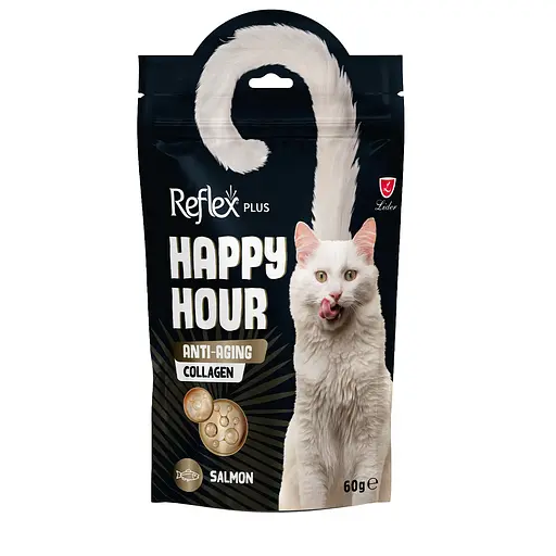 Лакомство для кошек Reflex Plus Happy Hour с лососем и коллагеном против старения 60 г
