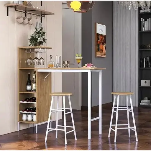 Барний стіл з стільцями Costway Bistro з тримачем винних келихів натуральний - фото 2