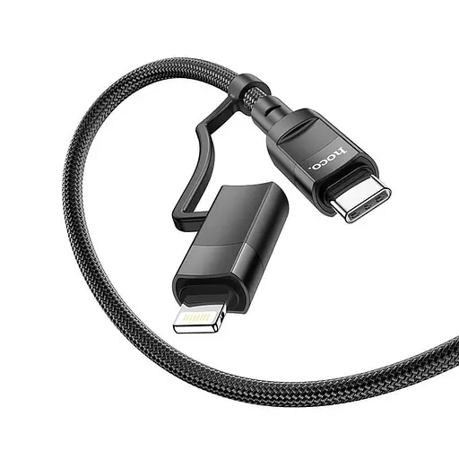 Кабель Hoco U106 Combo 2 in 1 Type-C to Type-C/Lightning Moulder 1.2 м 5A 100W черный - фото 1