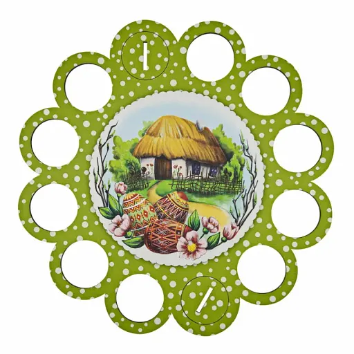 Великодня підставка для писанок зелена з зайчиком і курочкою на 12 яєць - фото 2