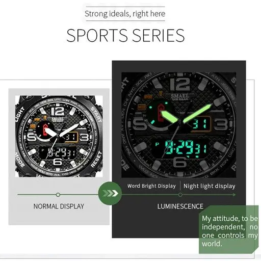 Водостойкие тактические кварцевые часы Smael Tank black - фото 7